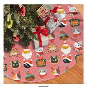 Cute Cats Christmas Tree Skirt,36 inches Pink Animal Tree Skirts Santa Xmas Mat